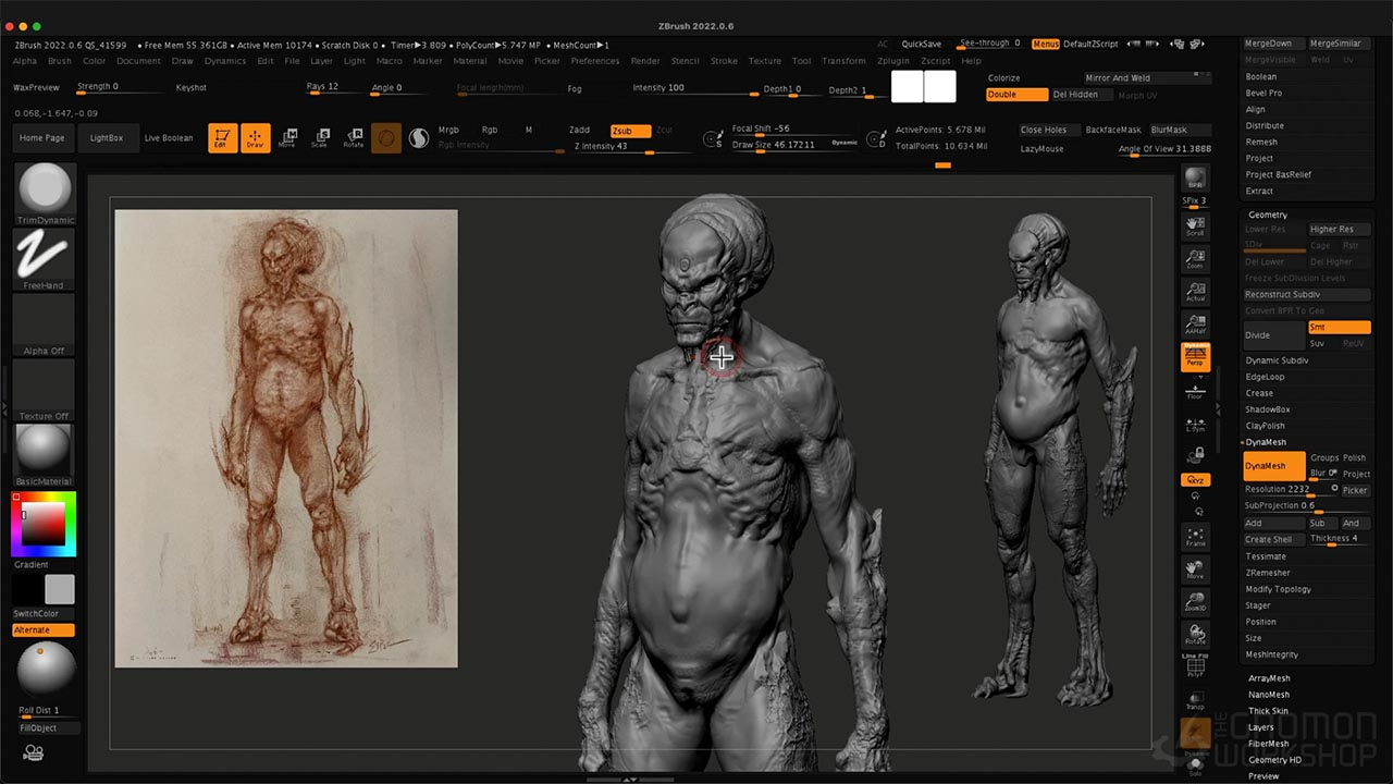 Ehsan Bigloo uses ZBrush to sculpt his Div concept in 3D for his Gnomon Workshop video tutorial