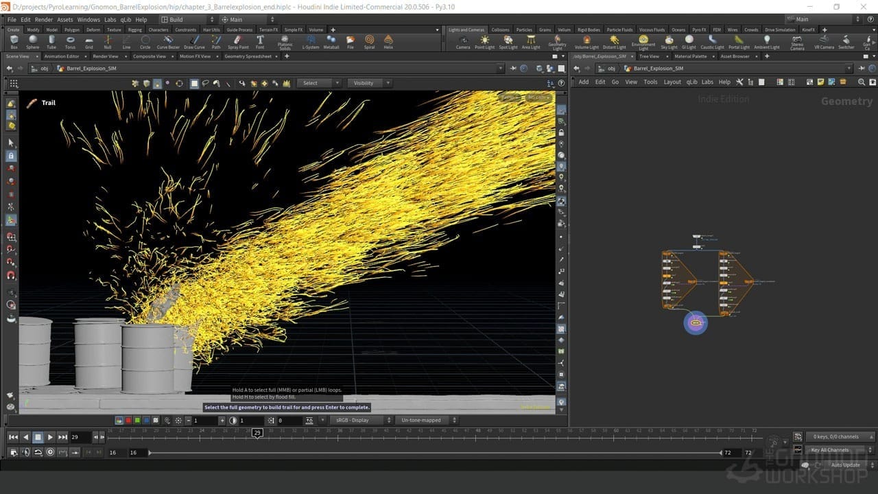 Screenshot of an explosion simulation in Houdini