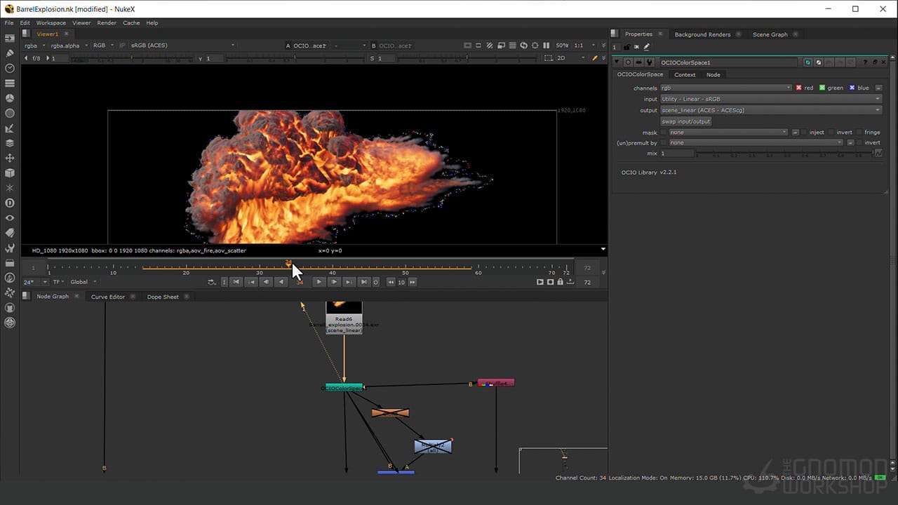 Explosion being composited in Nuke software
